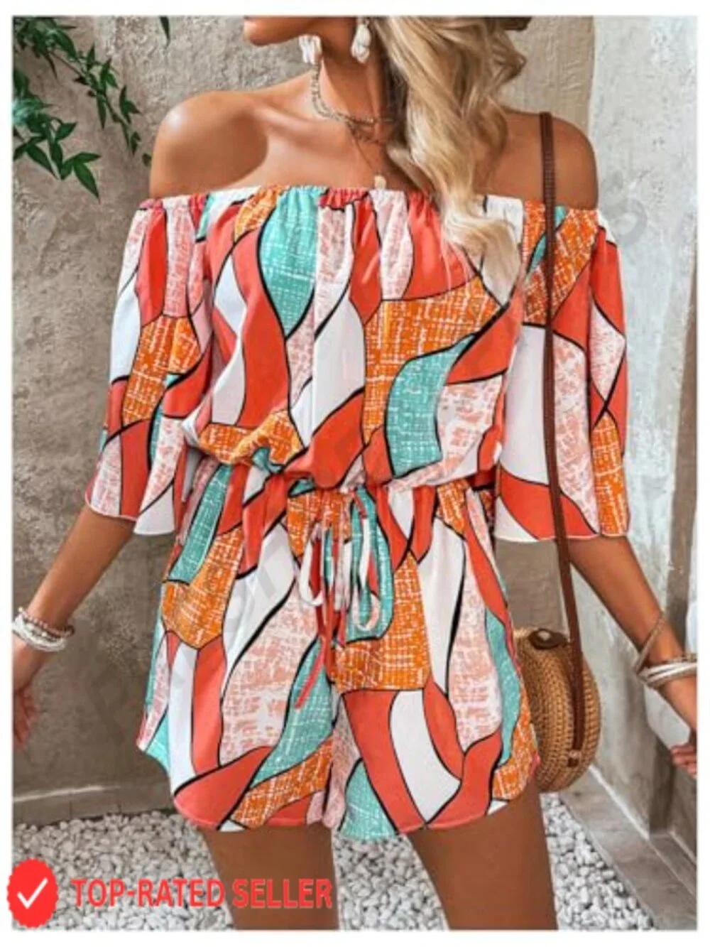 Off Shoulder Romper Jumpsuit Wide Leg Short Sleeve Summer Boho